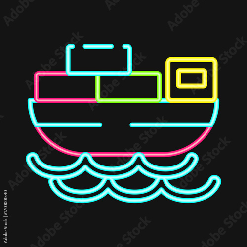 Icon cargo ship. Export import elements. Icon in neon style.