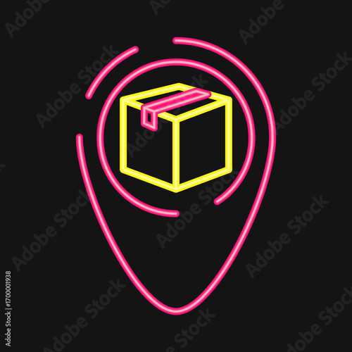 Icon delivery map location. Export import elements. Icon in neon style.