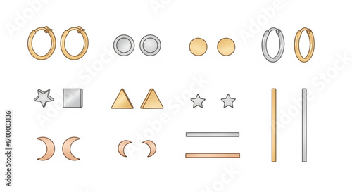 Elegant collection of modern minimalist earrings in gold silver and rose gold featuring hoops studs stars triangles moons and bars for fashionable style