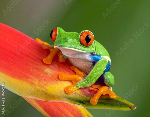 Red-eyed tree frog sitting on a flower