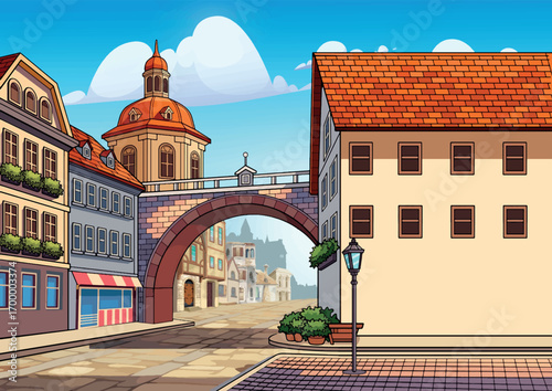 European Street with some shops on both sides