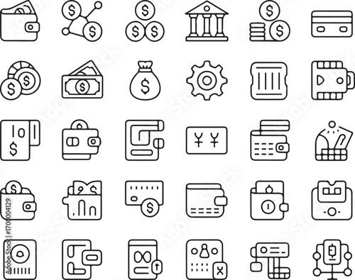 Financial Icons Set Outline Style Vector Illustration Collection for Business and E-commerce