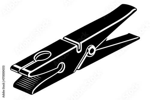 Black and White Illustration of a Wooden Clothespin.