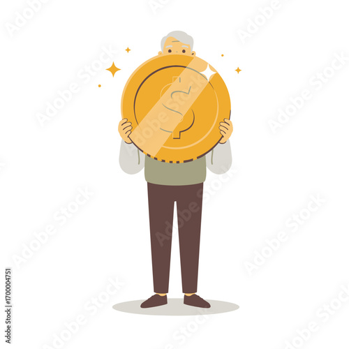 The Retirement Fund: An Elderly Person Holding a Large Dollar Coin