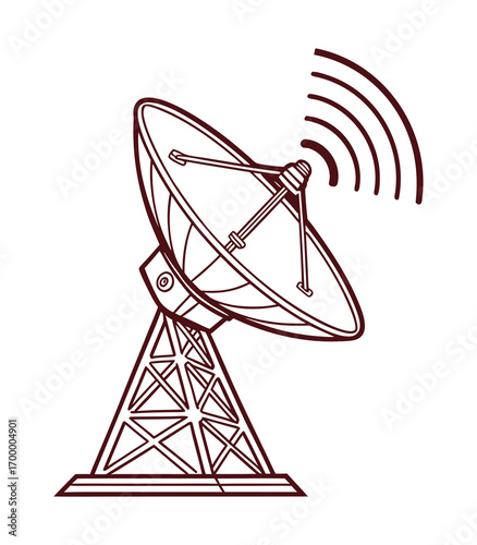 Flat Vector Satellite Dish Icon Pointing Upward, Minimal Communication Illustration, Modern Technology and Signal Design