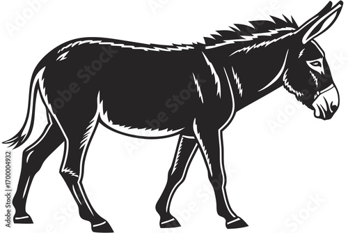 Black Silhouette of a Donkey Standing.