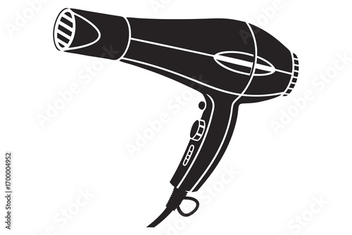 Black Silhouette of a Modern Hair Dryer.