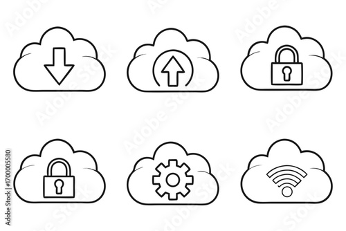 Cloud Computing Icons Set for Digital Services.