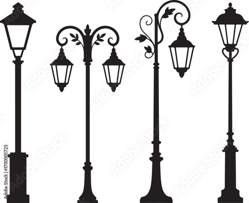 Street Lamp Post Silhouette Collection Outdoor Lighting Fixtures Urban Decor Elements