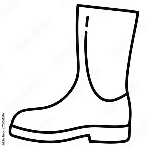 Outline Drawing of a Single Rubber Rain Boot on White Background rubber boot wellington boot