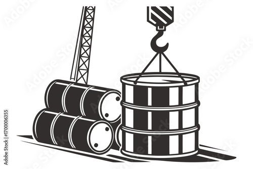 Crane Lifting Industrial Barrels for Logistics.