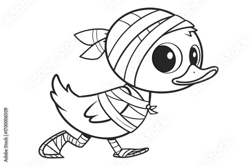 Cute cartoon duckling wrapped in bandages.