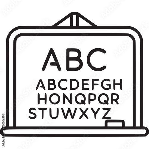 Minimalist line art illustration of an eye chart isolated on white background, representing vision testing, eye examination, and optometry for assessing visual acuity and eye health