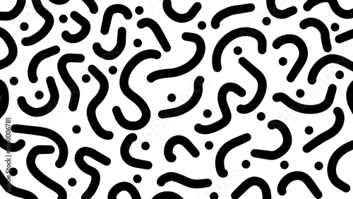 Abstract pattern of black curves and black circles.