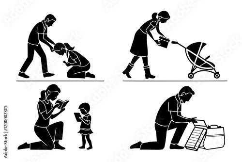 Family Activities and Parenting Moments Silhouette Collection.