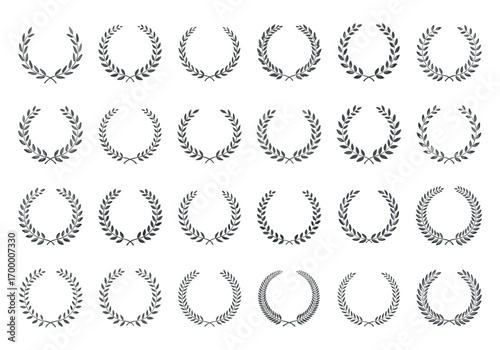 Collection of decorative laurel wreath icons for award and recognition designs