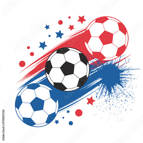 Dynamic Soccer Balls with Red White and Blue Grunge Design for Sports and Patriotic Events