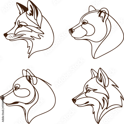 Cute wild cartoon animal vector illustration of a fox, wolf, or husky dog head tattoo design
