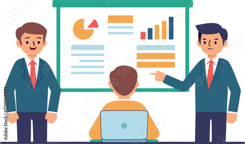 Business Presentation with Graphs and Charts Delivered by Presenters to an Attentive Colleague Using Laptop Computer