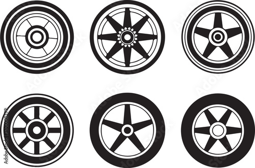 Collection of Car Wheel Silhouettes for Automotive Industry and Transportation Icons
