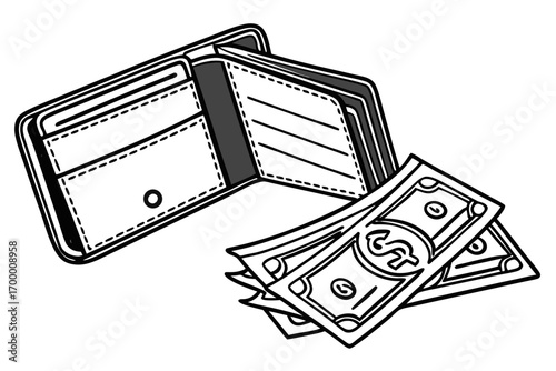 Open Wallet with Stack of Dollar Bills.