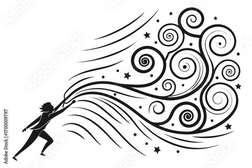 Silhouette of a person releasing creative energy and ideas.