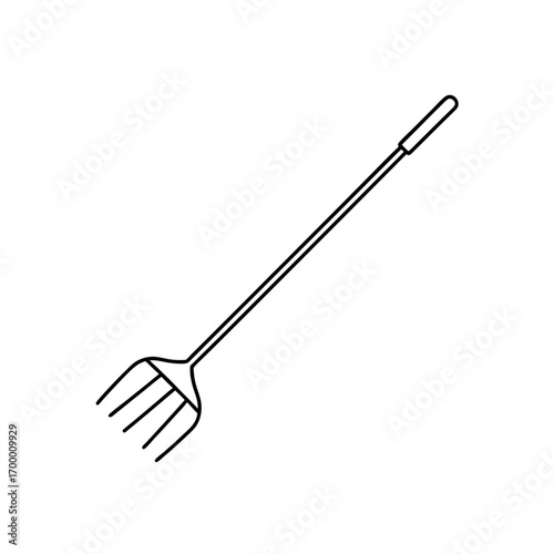 Illustration of a long handled garden rake on transparent background