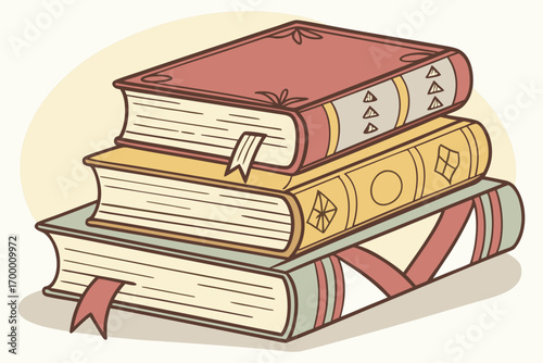 Stack of Vintage Illustrated Books.