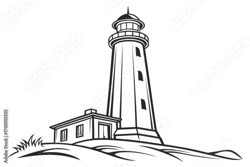 Stylized Lighthouse and Keepers House on Hill.