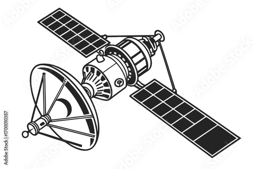 Stylized Satellite with Solar Panels and Dish.