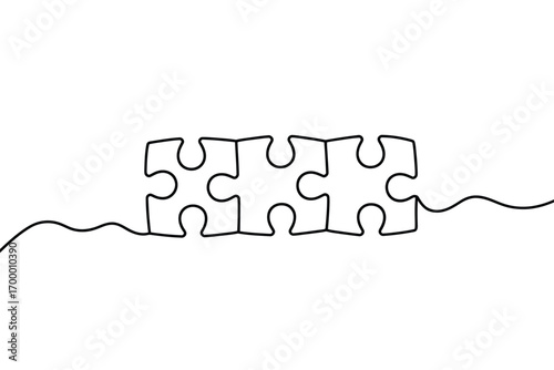 Three interconnected puzzle pieces drawn with a single continuous line