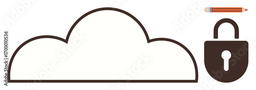 Cloud outline paired with a lock highlighting concepts of data security, privacy, and access control. Ideal for computing, internet, encryption, protection, cybersecurity, online storage simple flat