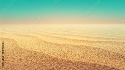 Serene Beach Sand Texture: Warm Golden Hues, Teal Sky, Summer Vacation Background