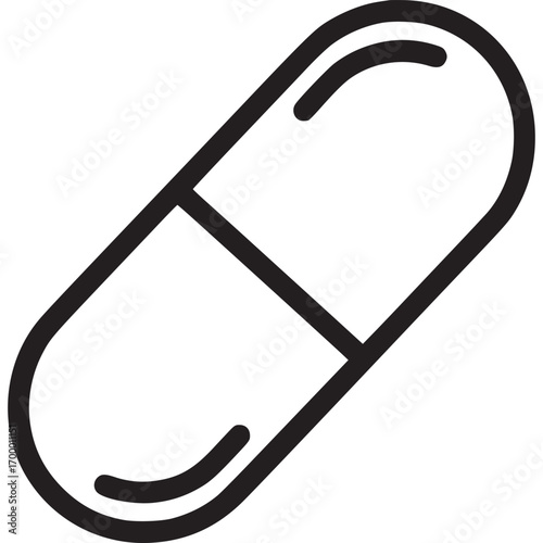 Capsule pill icon isolated on white background a simple outline drawing of a capsule pill, representing medicine, health, and pharmaceutical concepts
