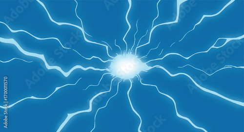 Lightning energy effect anime style, Powerful electric energy blast with bright glowing cracksthunder Lightning Bolt on Black Background, anime lightning style,