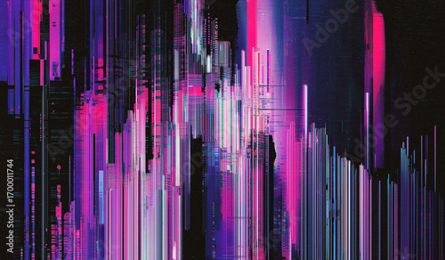 Abstract colorful glitch overlay with digital distortion noise