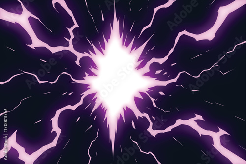 Lightning energy effect anime style, Powerful electric energy blast with bright glowing cracksthunder Lightning Bolt on Black Background, anime lightning style,