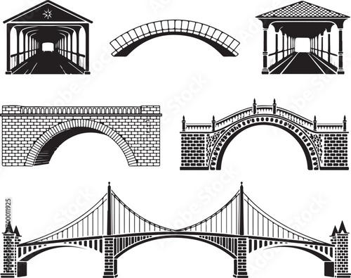 Bridge Silhouette Collection Structure Architecture Landmark Crossing River Water Span Support