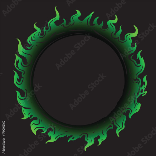 Flame frame circle shape on ground illustration