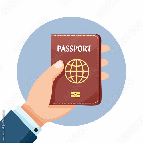 Hand Holding Red Passport In Circular Frame