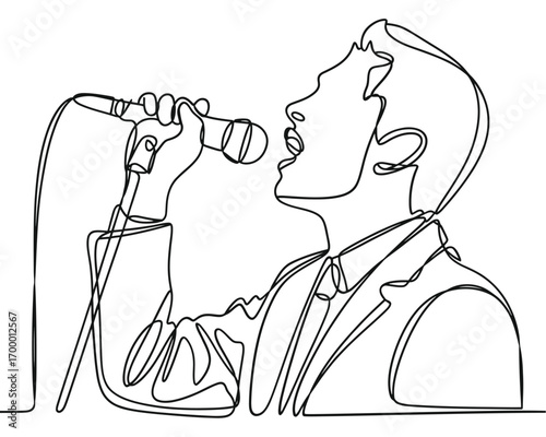Minimalist line art of a singer holding a microphone