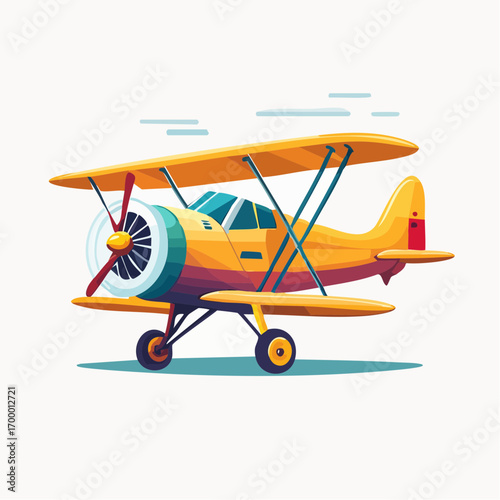 Yellow Pixel Art Biplane With Propeller On White Background