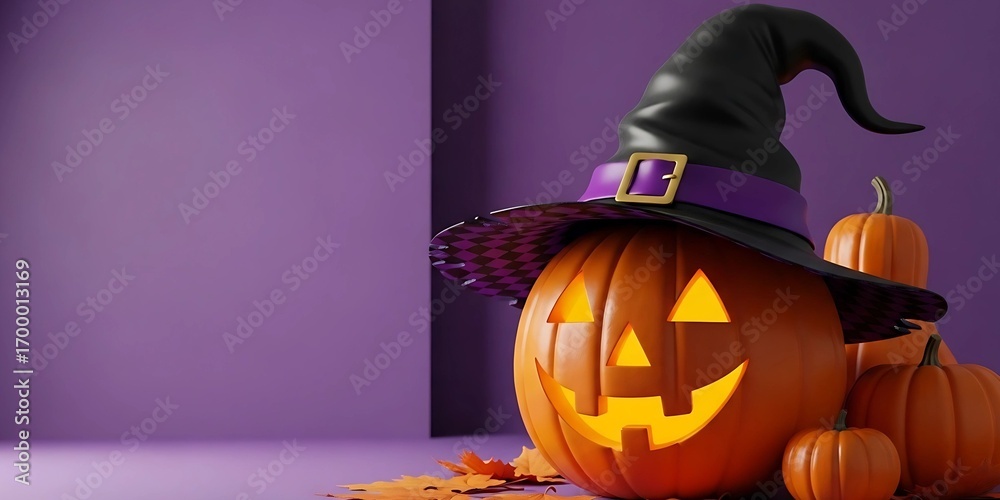 © MODA - Halloween Pumpkin Decoration A Festive Display with Witch Hat and Glowing Face © MODA - Halloween Pumpkin Decoration A Festive Display with Witch Hat and Glowing Face