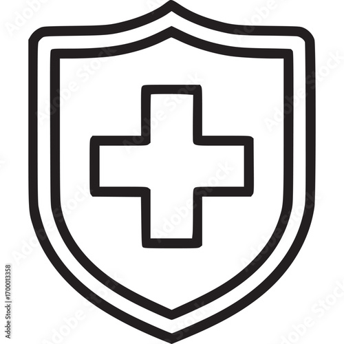 Shield with a cross isolated on white background symbolizes health, protection, and security represents medical care, insurance, and safety in a clean, modern design
