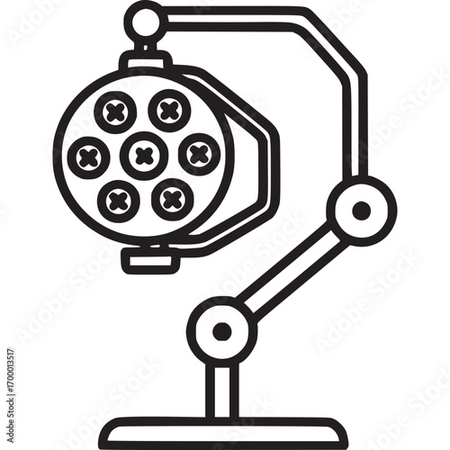 Surgical light isolated on white background represents operating room, medical procedure, and healthcare symbolizes precision, illumination, and technology in a modern design