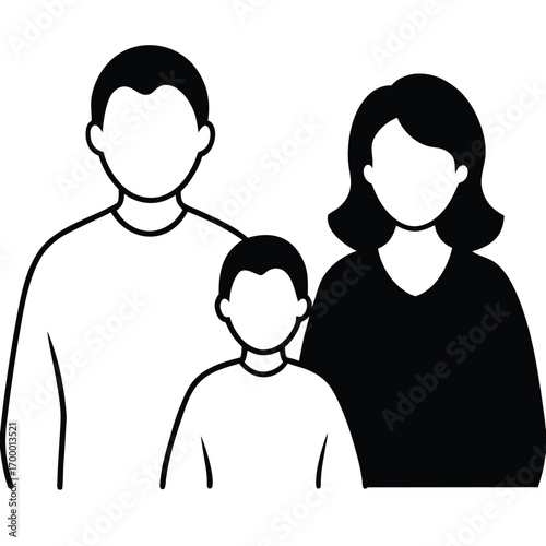 Stylized Outline of a Family with a Son Standing in Front of Parents child people