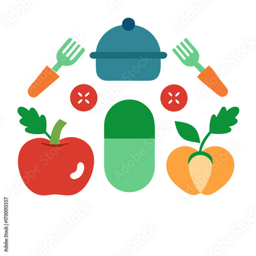 Healthy eating and medicine icons