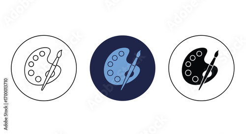 Artist palette with paintbrush vector illustration icon set