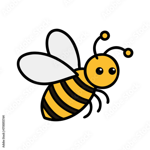 Cartoon Bee Clipart Vector Illustration Isolated on White Background, Cute Flying Honeybee Icon Design for Digital Art, Kids, Education, Decoration