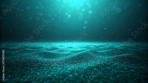 Teal Glitter Texture: Sparkling Abstract Background with Bokeh Lights and Subtle Waves.